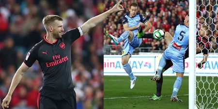Watch Per Mertesacker score ‘overhead kick’ for Arsenal in Sydney