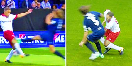 Puyol and Phil Neville exchange words on Twitter after horror ‘leg-breaker’ tackle in friendly game