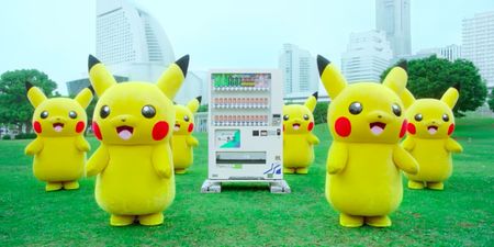 Stop what you’re doing and watch a bunch of Pikachus dance around a Pokémon vending machine