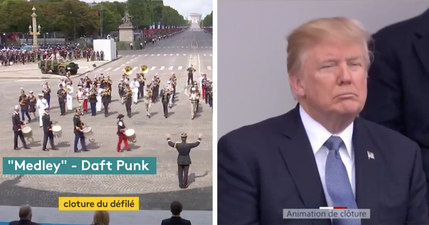 French military band bangs out Daft Punk classics while an unimpressed Trump looks on
