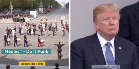 French military band bangs out Daft Punk classics while an unimpressed Trump looks on