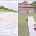 These guys were challenged to build a huuuuge waterslide and the results were truly epic