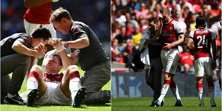 GRAPHIC: Per Mertesacker was in a bad way after nasty collision with Gary Cahill
