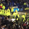 Everton match briefly stopped after trouble among away crowd at Goodison Park