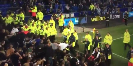 Everton match briefly stopped after trouble among away crowd at Goodison Park