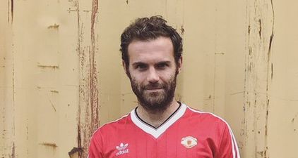 Juan Mata is looking slick as hell in his retro Manchester United jersey