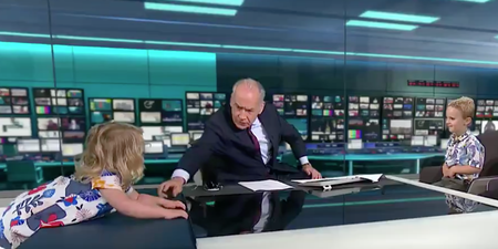 Watch: ITV News interrupted by toddler crawling on Alastair Stewart’s desk