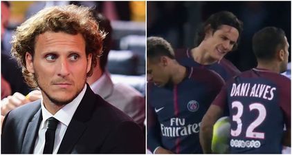Dani Alves reacts angrily to Diego Forlan after criticism of his role in Neymar-Cavani dispute