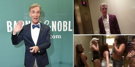 Not even a lift full of bikini-clad girls can faze Bill Nye the Science Guy