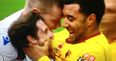 Troy Deeney gets away with yellow card in furious exchange with Joe Allen
