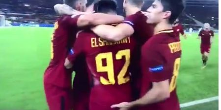 Roma star’s left hand went wandering in celebration of goal against Chelsea