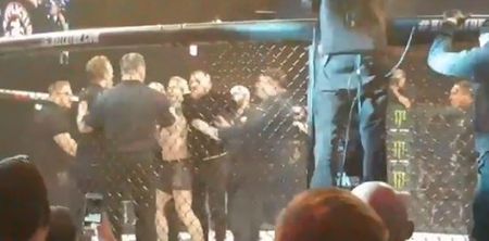 Conor McGregor leaps into cage and confronts referee who warned him in Gdansk