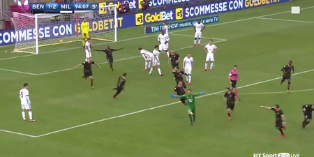 WATCH: Incredible scenes as Serie A goalkeeper scores last minute diving header to get first point of the season