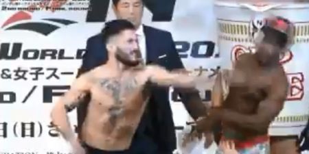 UFC veteran trades blows with opponent at weigh-ins