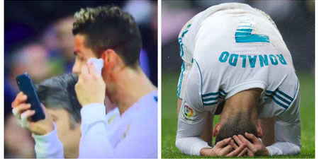 Cristiano Ronaldo uses phone as mirror to assess face injury, immediately walks off the pitch