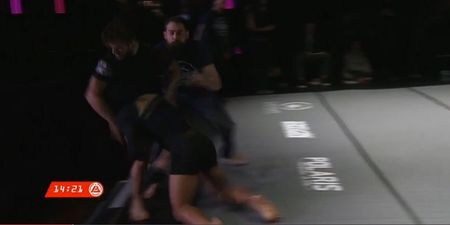Benson Henderson sends referee and opponent flying off stage during jiu-jitsu match