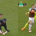 Mark Noble throws West Ham supporter to the ground during pitch invasion
