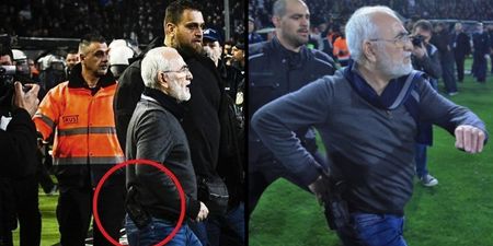 Greek football club owner invades pitch with gun to protest disallowed goal
