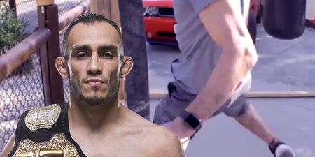 Tony Ferguson is out here kicking steel pipes for some bloody reason