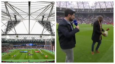 WATCH: BT Sport pundit scores incredible drop goal at Olympic Stadium