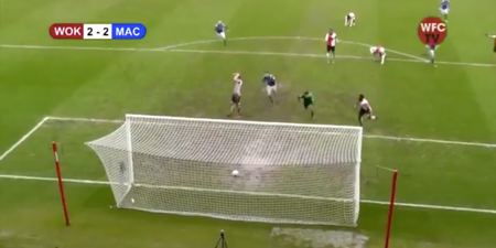 Non-League defender learns never to turn his back on the ball in worst way possible