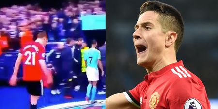 WATCH: Ander Herrera appears to spit on Man City badge as he leaves Etihad pitch