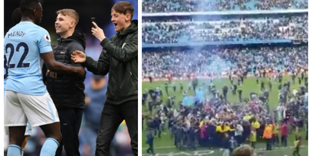 WATCH: Benjamin Mendy mobbed by Man City fans as they invade pitch after 5-0 victory