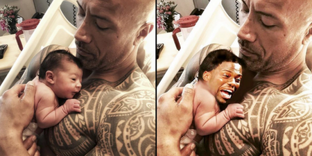 The Rock has photoshopped Kevin Hart onto a picture of his baby daughter