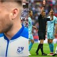 Tranmere defender swears on live TV after teammates bail him out in play-off final