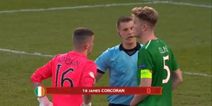 Irish keeper sent off during penalty shoot out in farcical circumstances