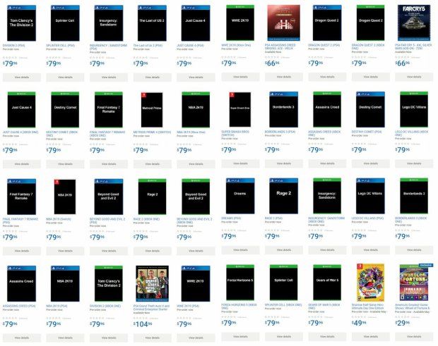 A screenshot of the Walmart Canada listing of E3 leaked titles