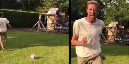 WATCH: Peter Crouch lands incredible chipped shot into a basketball hoop in his back garden