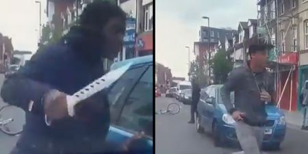Terrifying road rage incident: Cyclist attacks car with huge zombie knife