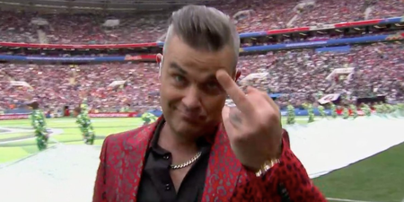 Nobody knows how to react to Robbie Williams at the World Cup opening ceremony