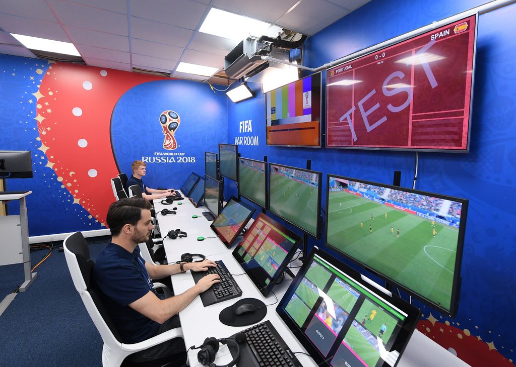 VAR - Video Assistant Referee - A team of video operators monitor the action