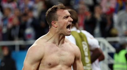 Football fans loved how one Swiss fan celebrated Shaqiri’s goal by throwing a wheel of cheese on the pitch