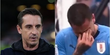Opinion split on Gary Neville’s claim that Uruguayan defender’s tears were “embarrassing”