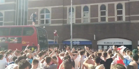 England fans celebrating on top of a London bus goes as well as you think