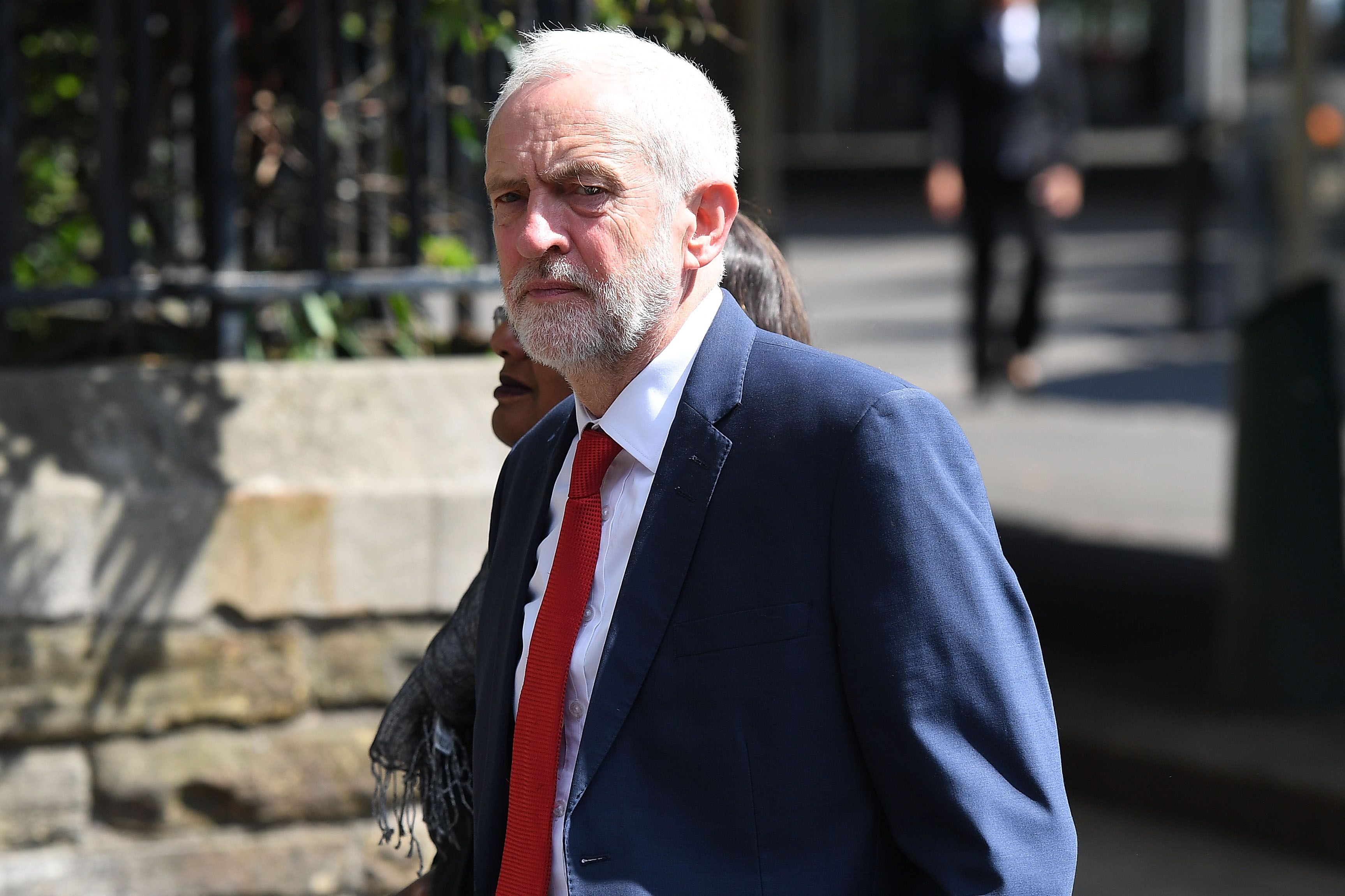 LONDON, ENGLAND - JUNE 03: Leader of the Labour Party, Jeremy Corbyn arrives at Southwark Cathedral to attend the first anniversary of the London Bridge terror attack on June 3, 2018 in London, England. The anniversary will be marked by a service at Southwark Cathedral to honour the emergency services' response to last year's attack on 3 June, followed by a short procession from the cathedral to Southwark Needle, at the corner of London Bridge, ending with a minute's silence at 4.30pm. (Photo by Chris J Ratcliffe/Getty Images)