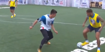 Neymar barges kid off ball after he takes the ball off him in 5-a-side game
