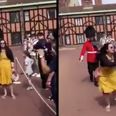 Guardsman pushes tourist after she gets in his way during Windsor drill