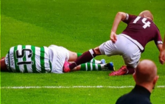 Hearts’ Steven Naismith screams in face of injured Celtic player during 1-0 win