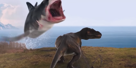 The next Sharknado film has a T-Rex fighting a shark and yeah… we’re expecting Oscars