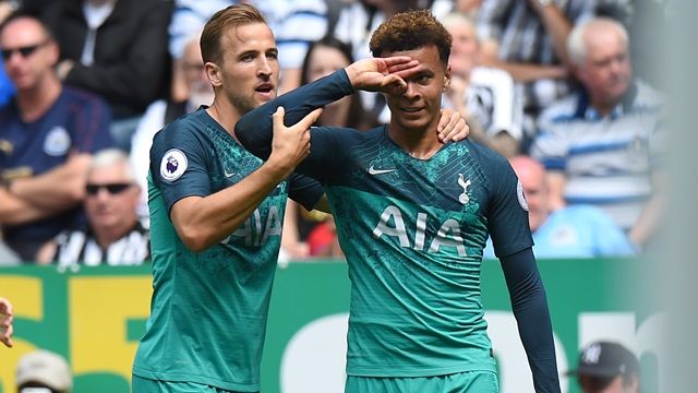 The Spurs player shows off the Dele Alli challenge as he celebrates against Newcastle