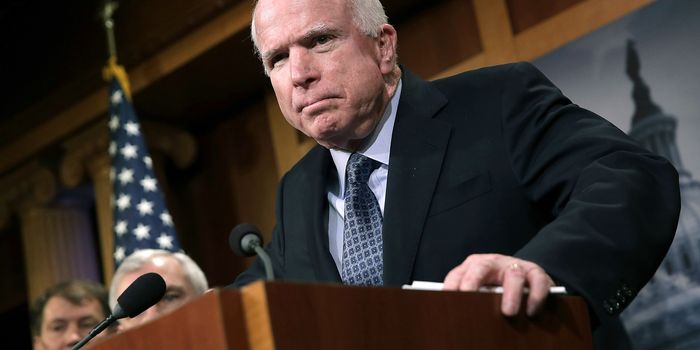 WASHINGTON, DC - FEBRUARY 05: Sen. John McCain (R-AZ) speaks during a press conference at the U.S. Capitol February 5, 2015 in Washington, DC. McCain and a group of bipartisan senators spoke out in favor of arming Ukrainians in their conflict with Russia. (Photo by Win McNamee/Getty Images)