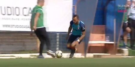 Romanian manager sent off for trying to tackle player