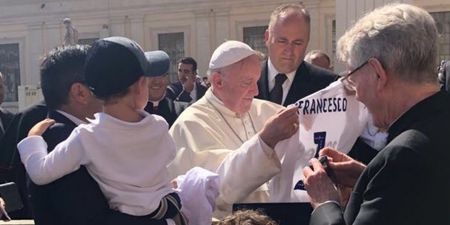 Pope Francis presented with Leeds United jersey by club chairman