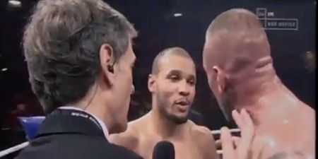 Chris Eubank Jr. threatened by opponent in the ring moments after victory