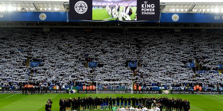Leicester City broadcast emotional video in memory of Vichai Srivaddhanaprabha on big screen at King Power Stadium