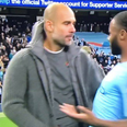 Pep Guardiola appeared to give Raheem Sterling a dressing down at full time despite derby win